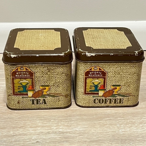 Vintage Tin Canisters Chein Co Brown Retro Kitchen TEA & COFFEE CANISTERS - Picture 1 of 9